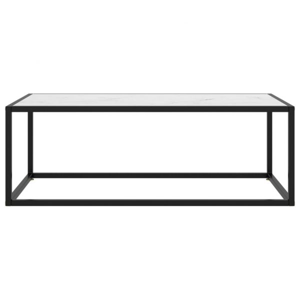Кафе маса, черна, с бяло мраморно стъкло, 100x50x35 см