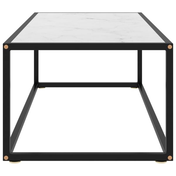 Кафе маса, черна, с бяло мраморно стъкло, 100x50x35 см