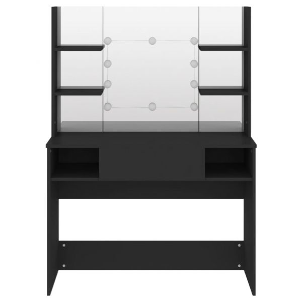 Тоалетка с LED лампи, 100x40x135 см, МДФ, черна