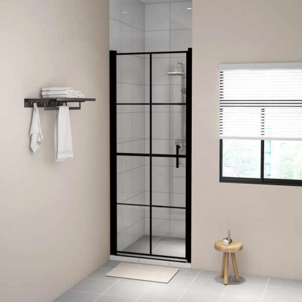 Врата за душ, закалено стъкло, 81x195 см, черна