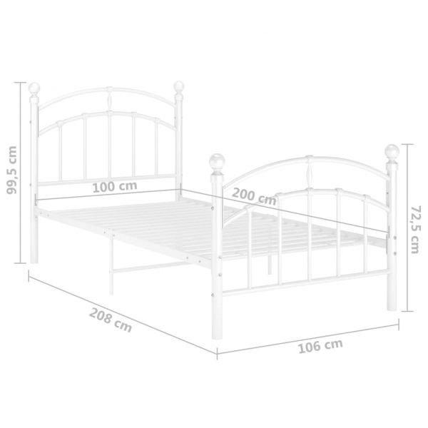Рамка за легло, бяла, метал, 100x200 cм