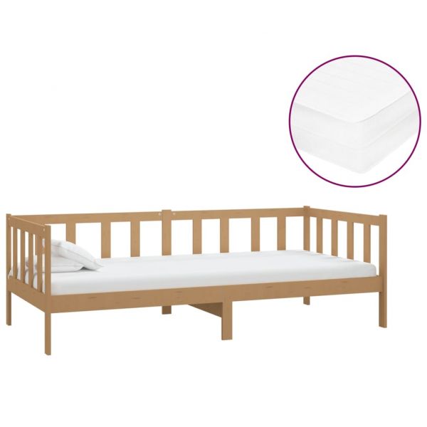 Дневно легло с матрак 90x200 см меденокафяво борово дърво масив