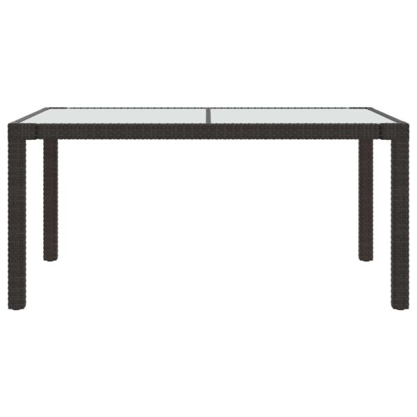 Градинска маса 150x90x75 см закалено стъкло и полиратан кафява