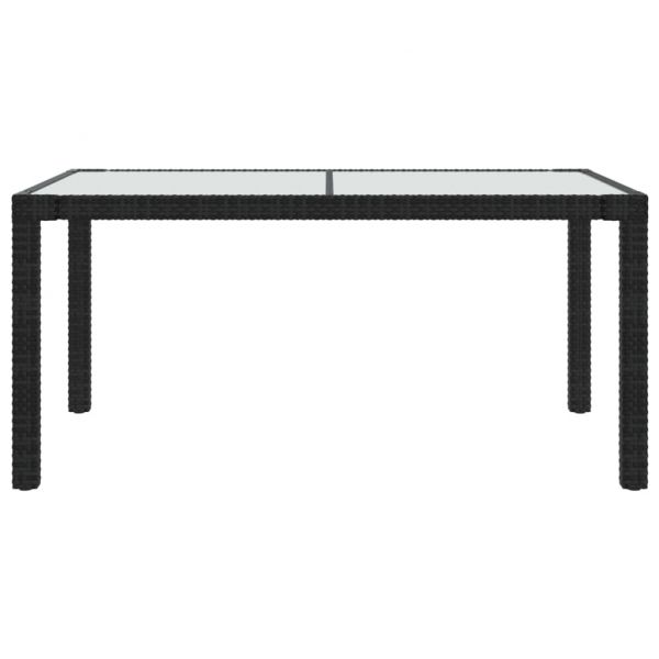 Градинска маса 150x90x75 см закалено стъкло и полиратан черна
