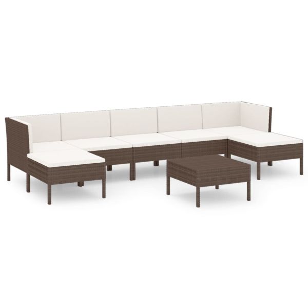 Градински лаундж комплект с възглавници 8 части кафяв полиратан