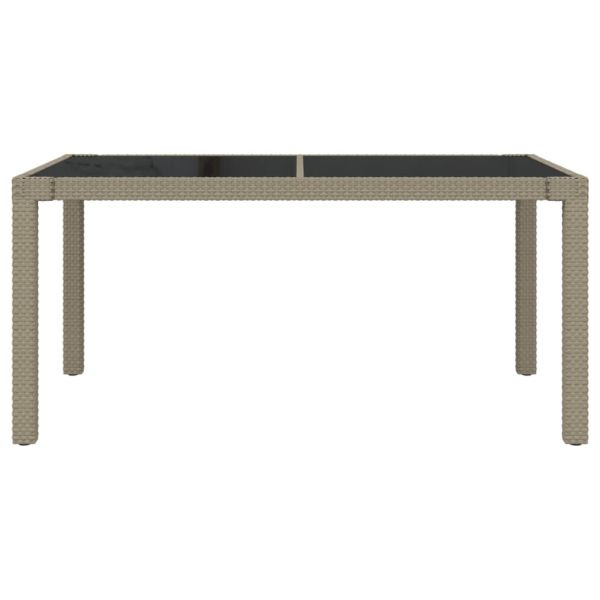 Градинска маса 150x90x75 см закалено стъкло и полиратан бежова