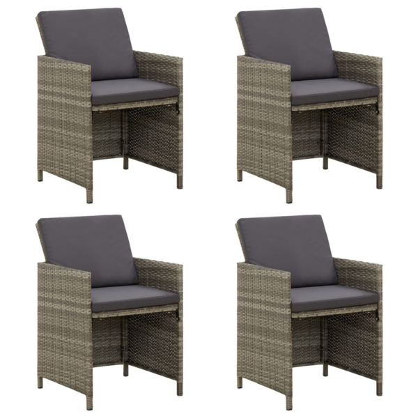 Градински столове с възглавници, 4 бр, полиратан, сиви