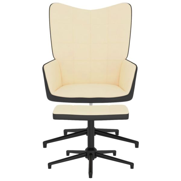 Стол за релакс с табуретка, кремавобял, кадифе и PVC