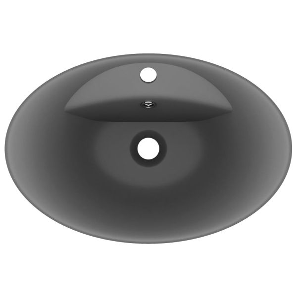 Мивка с преливник лукс овал тъмносив мат 58,5x39 см керамика