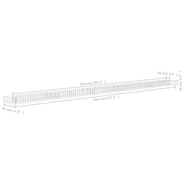 Габион повдигната леха, поцинкована стомана, 450x30x10 cм