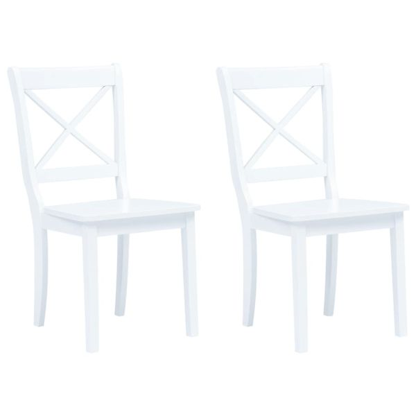 Трапезни столове, 2 бр, бели, масивна каучукова дървесина