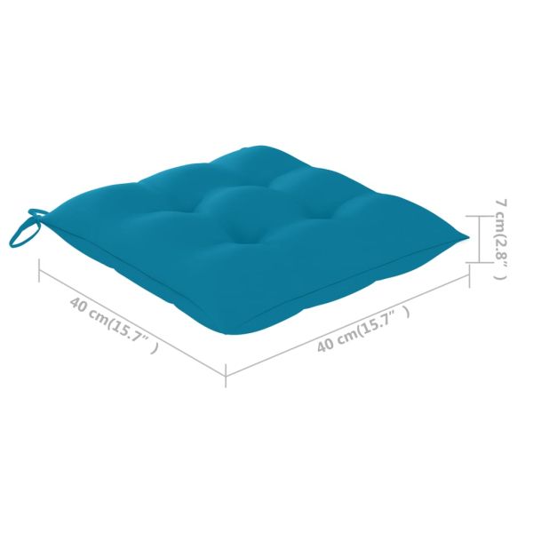 Градински столове със светлосини възглавници 2 бр тик масив