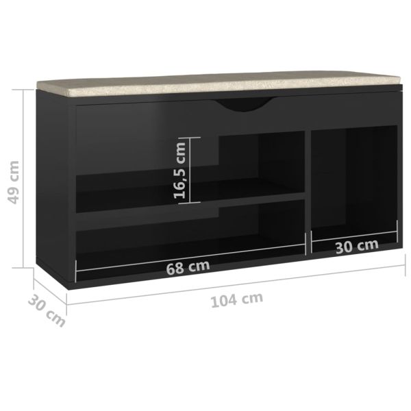 Пейка за обувки, черен гланц, 104x30x49 см, инженерно дърво