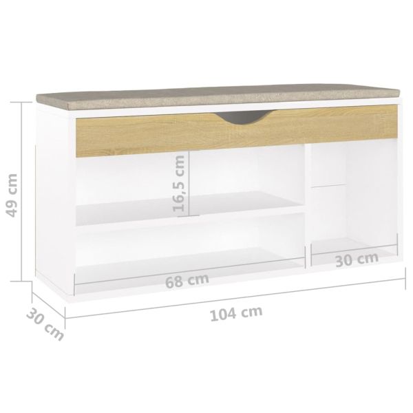 Пейка за обувки бяло и дъб сонома 104x30x49 см инженерно дърво