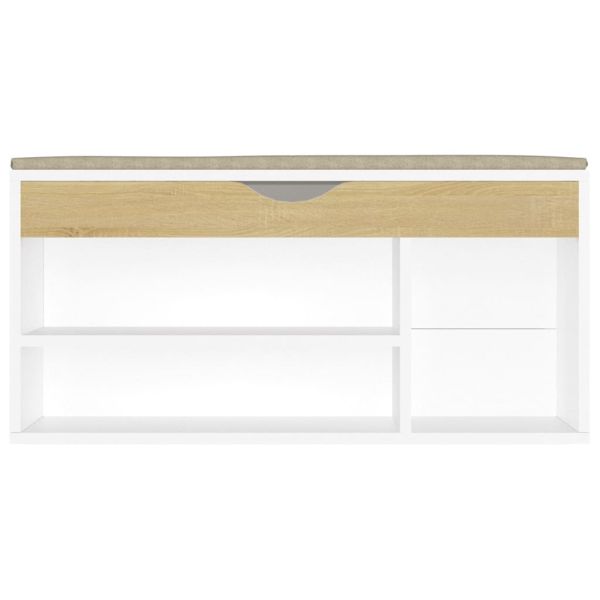 Пейка за обувки бяло и дъб сонома 104x30x49 см инженерно дърво