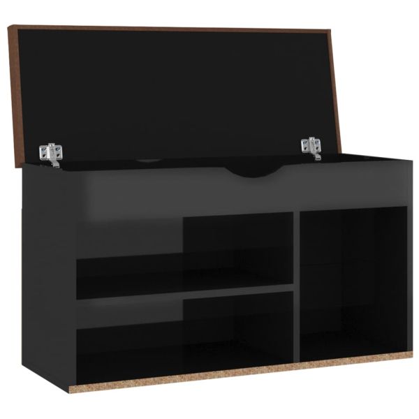 Пейка за обувки, черен гланц, 80x30x47 см, инженерно дърво
