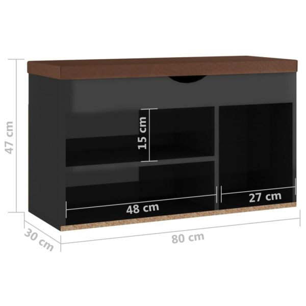 Пейка за обувки, черен гланц, 80x30x47 см, инженерно дърво