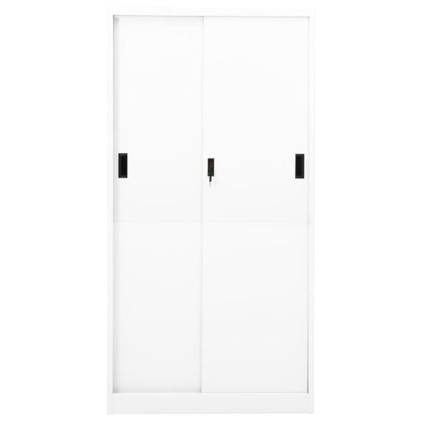 Офис шкаф с плъзгаща се врата, бял, 90x40x180 см, стомана