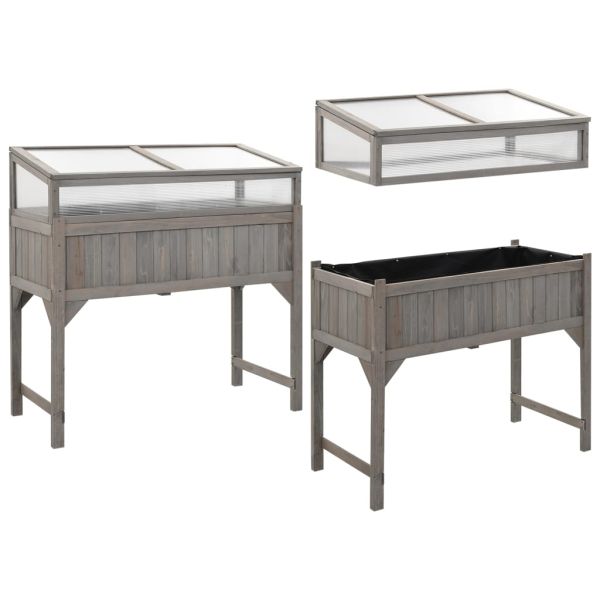 Повдигната леха с оранжерия, 110x54x120 см, ела масив