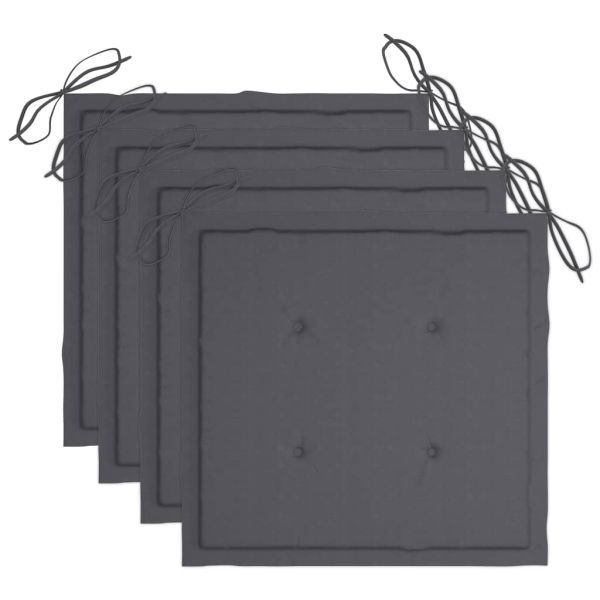 Градински столове с възглавници, 4 бр, сиви, акация масив