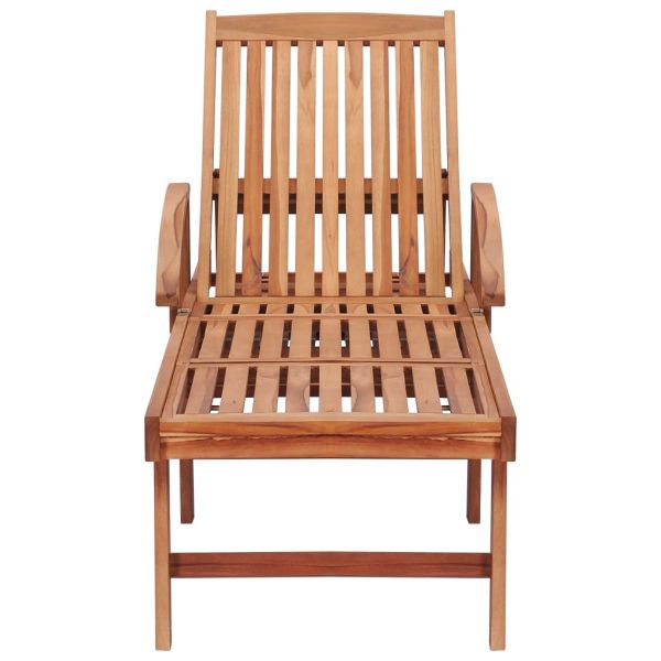 Шезлонг със сиво шалте, тиково дърво масив