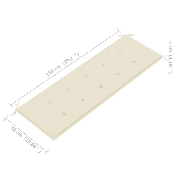 Стифираща градинска пейка с възглавница, 159 см, тик масив