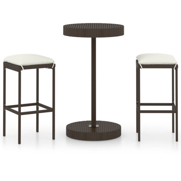 Градински бар комплект с възглавници, 3 части, кафяв полиратан