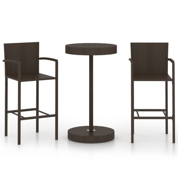 Градински бар комплект, 3 части, полиратан, кафяв