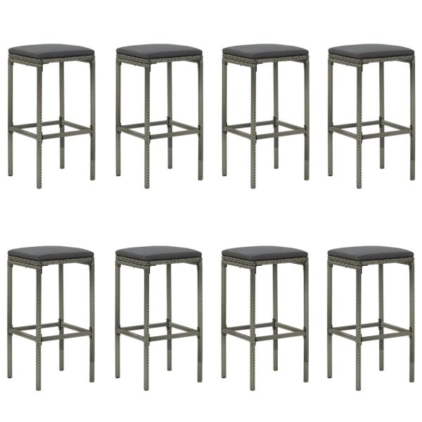 Градински бар комплект с възглавници, 9 части, полиратан, сив