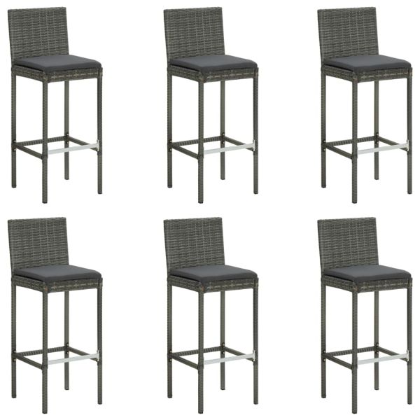 Градински бар комплект с възглавници, 7 части, полиратан, сив