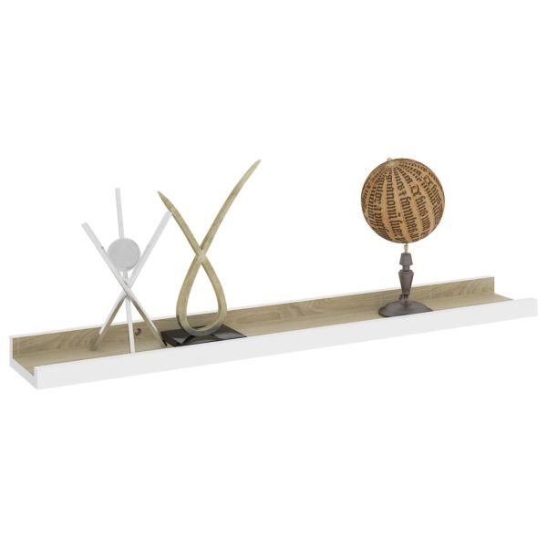 Стенни рафтове, 2 бр, бяло и сонома дъб, 60x9x3 см