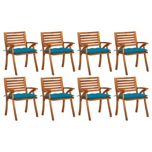 Градински столове с възглавници, 8 бр, акация масив