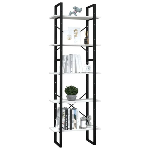 5-етажна библиотека, бяла, 60x30x175 см, борово дърво масив