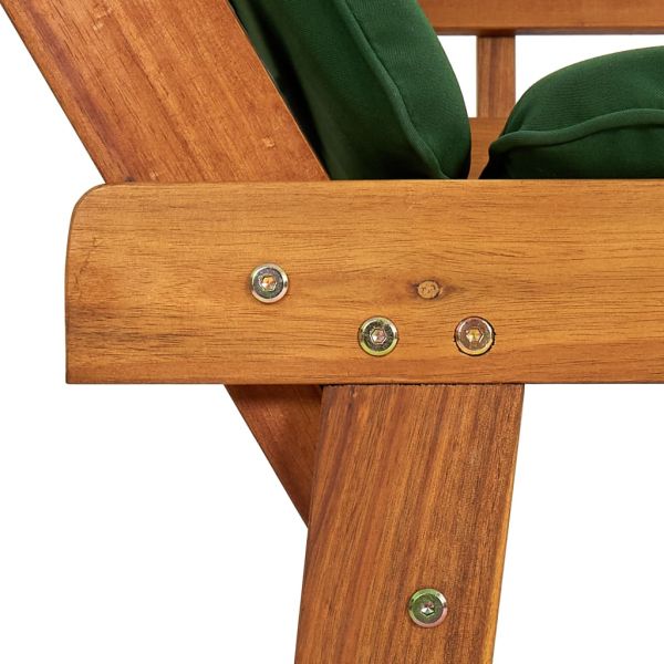 Градинска пейка с възглавници 2-в-1, 190 см, акация масив