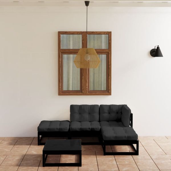 Градински лаундж комплект, 5 части, с възглавници, бор масив