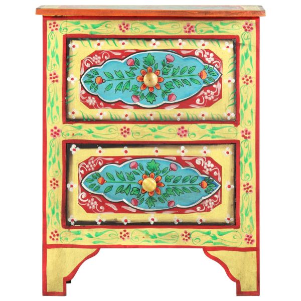 Ръчно рисувано нощно шкафче, 40х30х50 см, манго масив