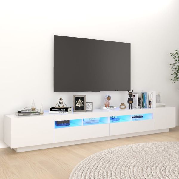 ТВ шкаф с LED осветление, бял, 260x35x40 см