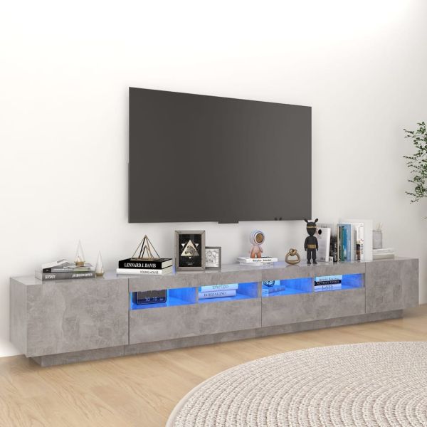 ТВ шкаф с LED осветление, бетонно сив, 260x35x40 см