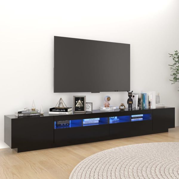 ТВ шкаф с LED осветление, черен, 260x35x40 см