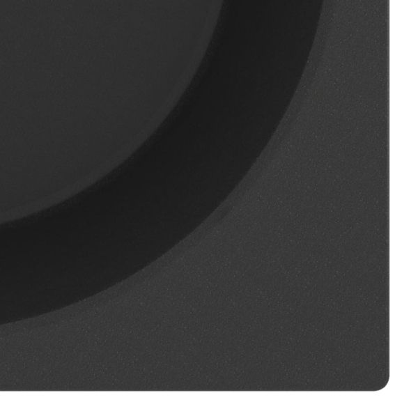 Кухненска мивка с преливник, черна, гранит