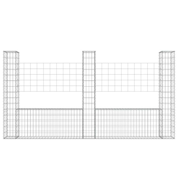 U-образна габионна кошница с 3 стълба, желязо, 260x20x150 см