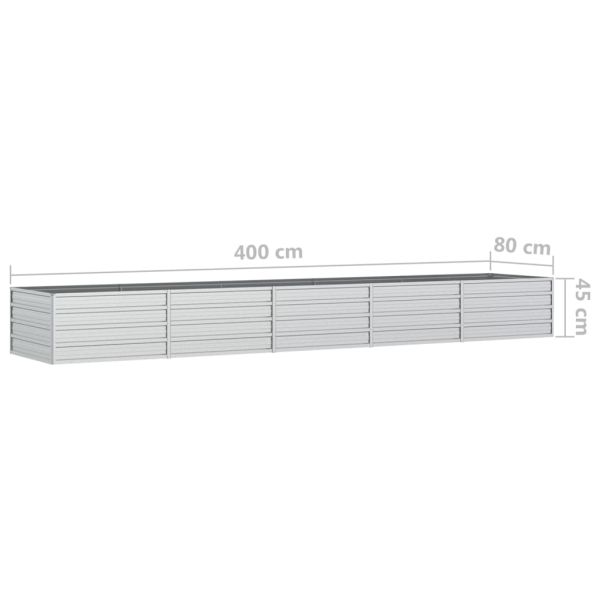 Повдигната градинска леха, 400x80x45 см, стомана, сребриста