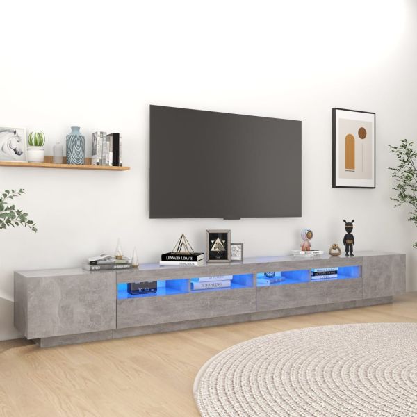 ТВ шкаф с LED осветление, бетонно сив, 300x35x40 см