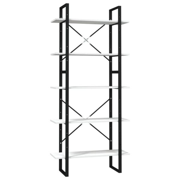 5-етажна библиотека, бяла, 80x30x175 см, борово дърво масив