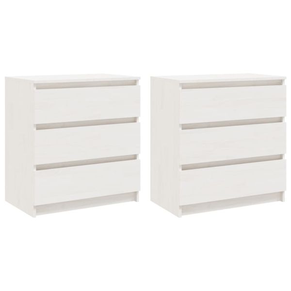 Нощни шкафчета, 2 бр, бели, 60x36x64 см, бор масив