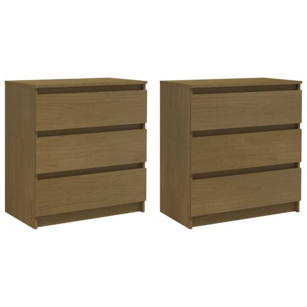 Нощни шкафчета, 2 бр, меденокафяви, 60x36x64 см, бор масив