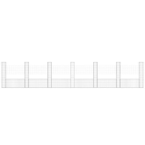 U-образна габионна кошница със 7 стълба, желязо, 740x20x150 см