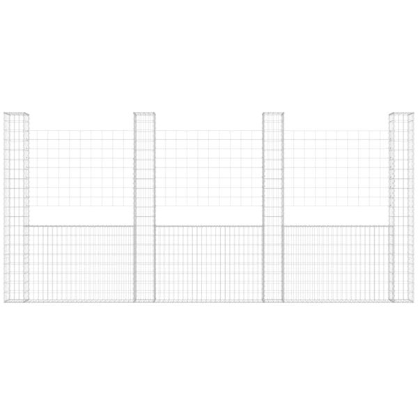 U-образна габионна кошница с 5 стълба, желязо, 500x20x200 см