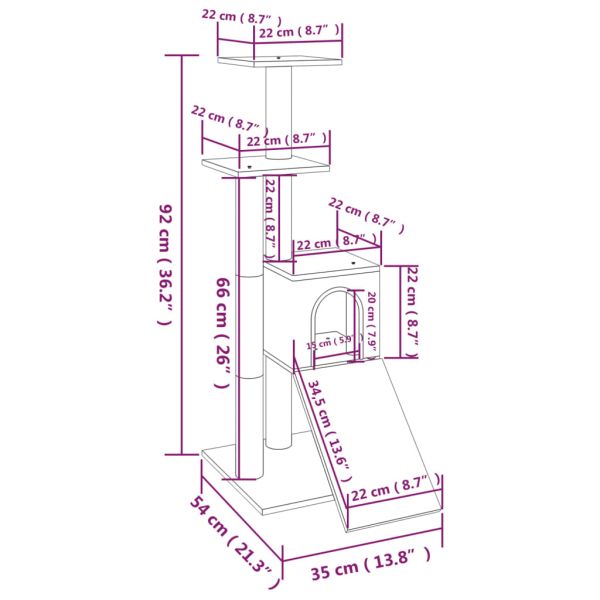 Котешко дърво със сизалени стълбове, светлосиво, 92 см