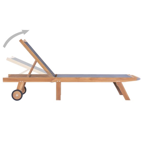 Сгъваеми шезлонги с колелца 2 бр тиково дърво масив и Textilene